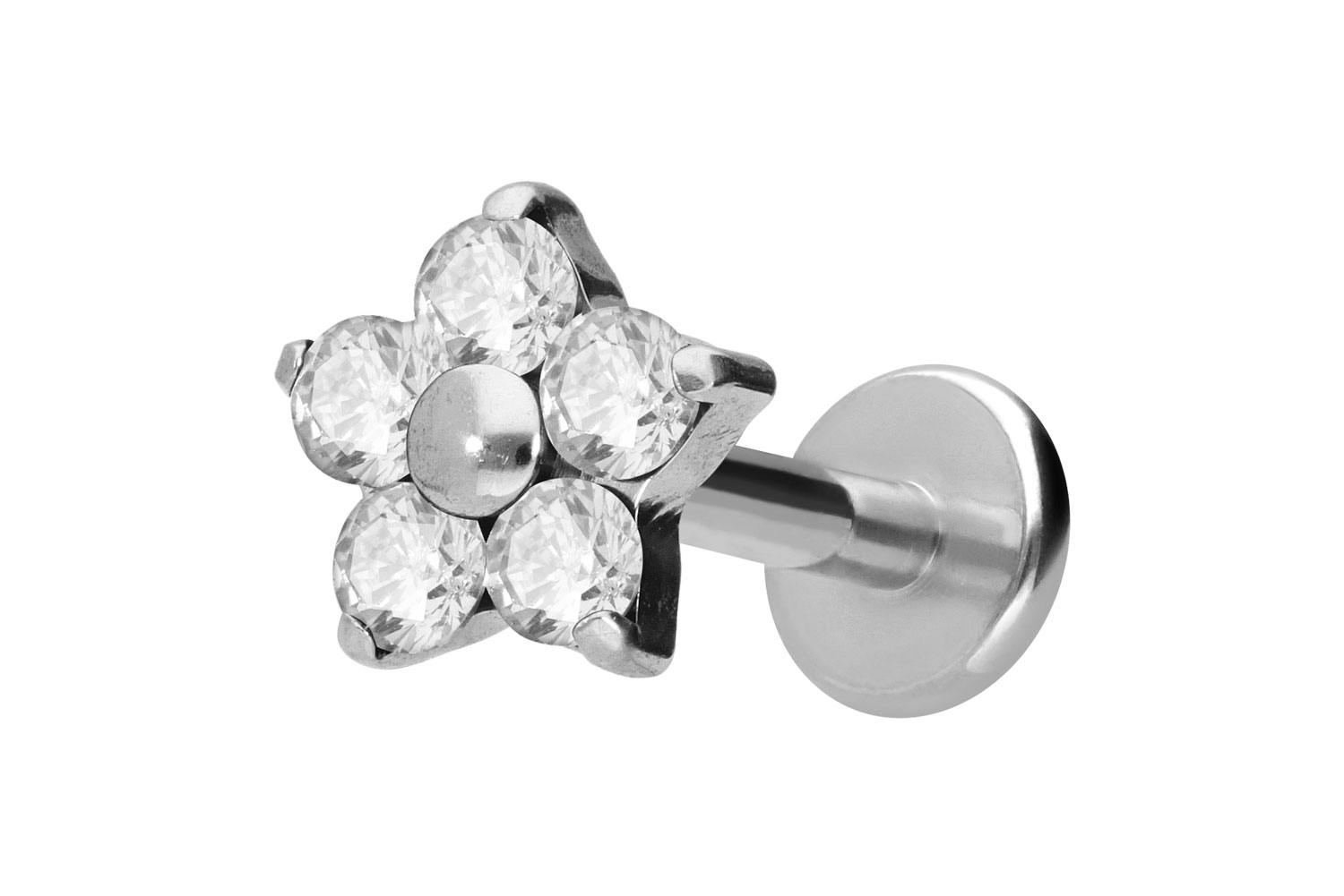 Titan Labret Piercing mit Innengewinde KRISTALLBLUME